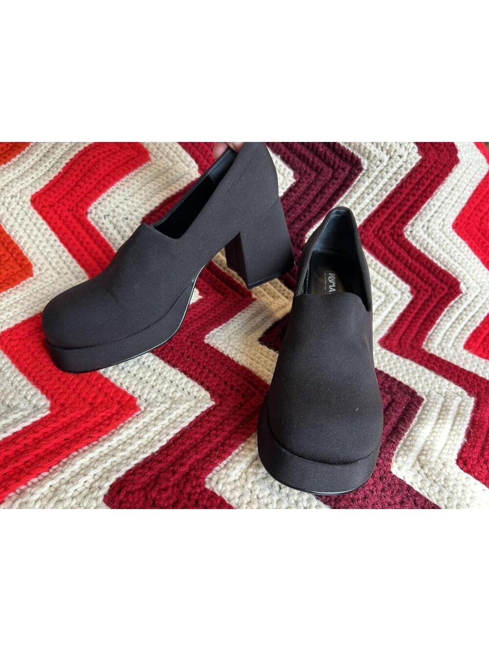 Vintage 90’s Y2K Prima Royale Black Elastic Chunky Heels Platforms Sz 9 Wedge